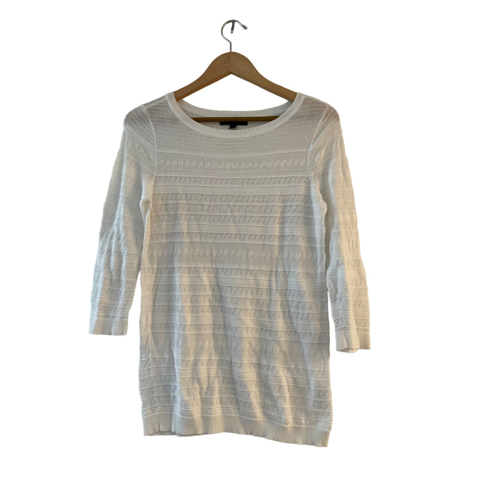 Banana Republic Size M Womens White Semi Sheer Knit‎ Pullover Sweater 3/4 Sleeve